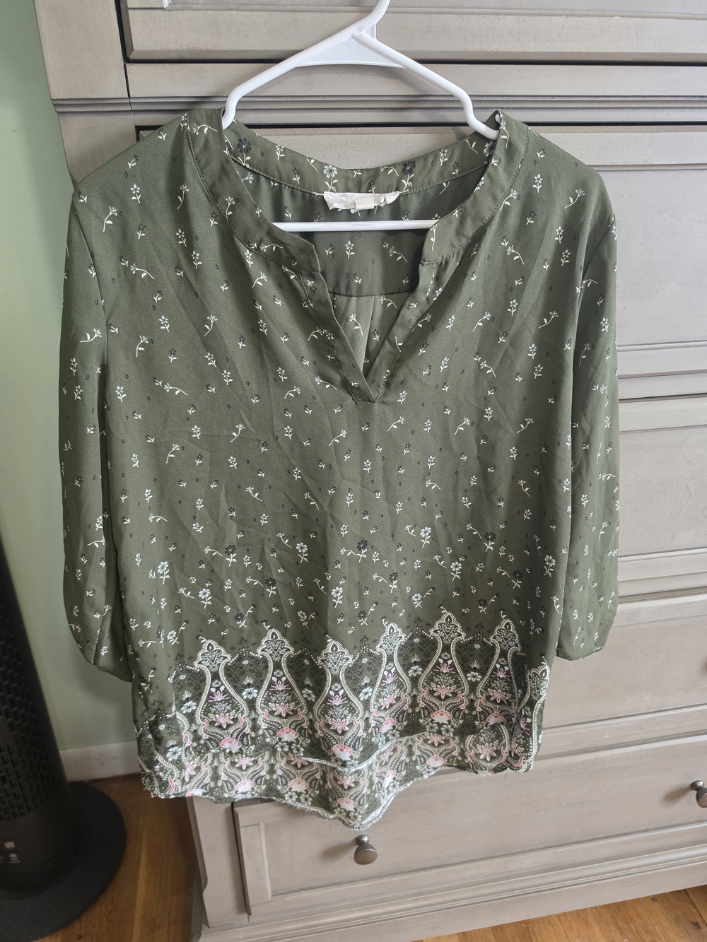 Pink Republic Olive Green Floral Border Blouse